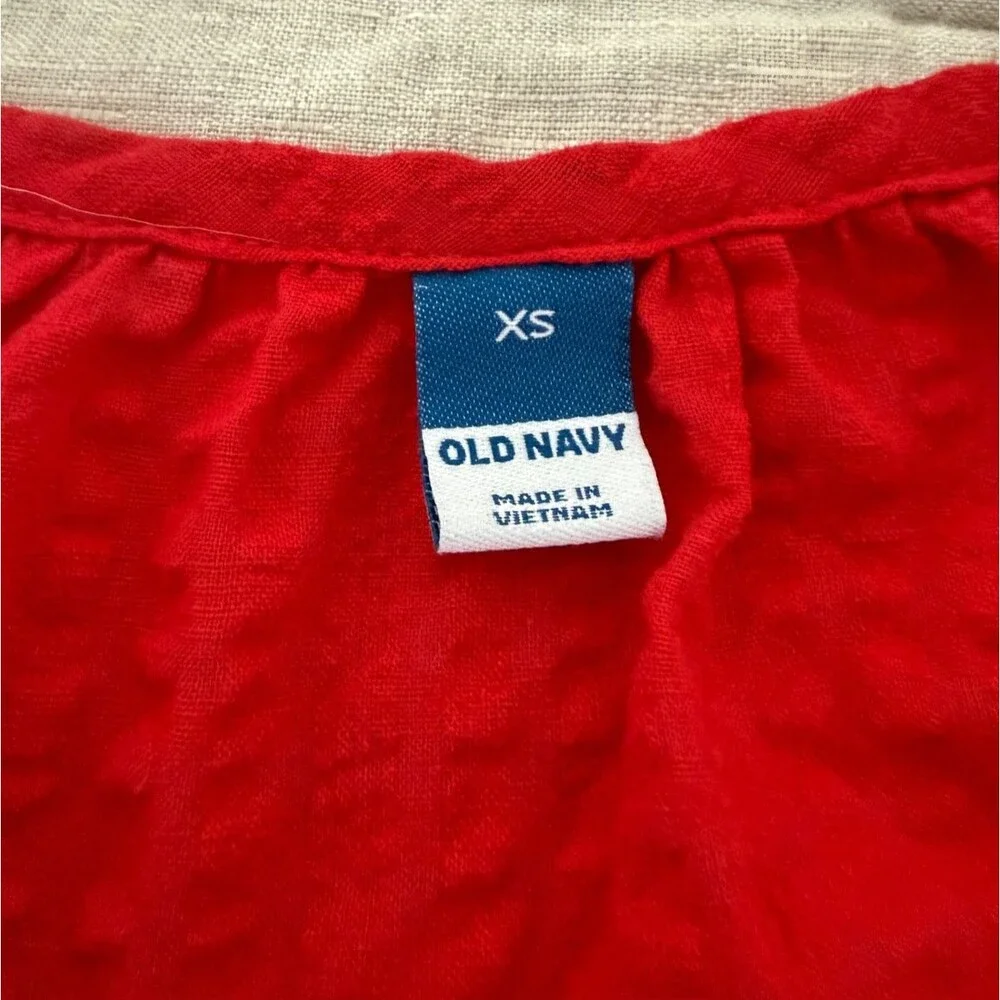 Old Navy Maxi Dress Sz XS Red Peasant Seersucker Long Sleeve Tiered Empire Waist - Picture 5 of 7